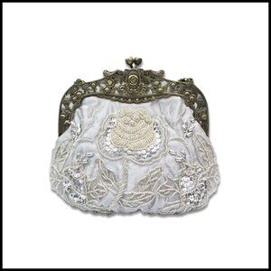 Vintage Beaded Evening Clutch Bag Elegant Retro Floral Sequin Handbag